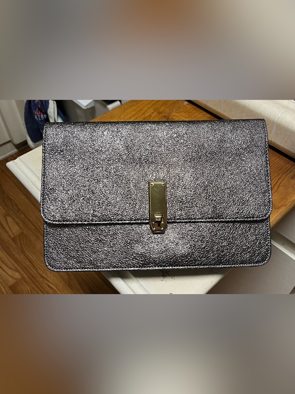 EXPRESS Clutch Purse Textured Metallic Gray 11.25” x 7.5” NWT (MSRP $49.90)